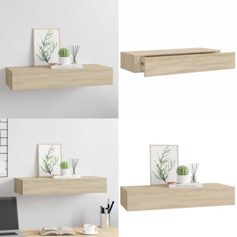 Scaffale con Cassetti da Parete Rovere 60x23,5x10 cm in MDF - Cassetti - MDF