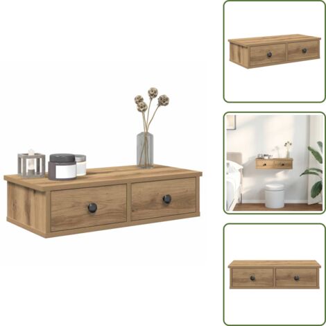 Scaffale con cassetti - vidaXL Scaffale a Parete con Cassetti Rovere 60x28x15 cm in Truciolato - Scaffale decorativo