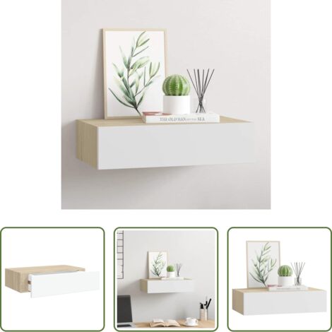 Scaffale con cassetto -  Mensola a muro con cassetti in rovere e bianco 40x23,5x10 cm MDF