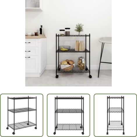 Scaffale con ruote -  Scaffale a 3 Livelli con Ruote 60x35x81 cm Nero 150 kg