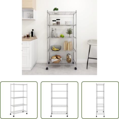 Scaffale con ruote -  Scaffale a 5 Livelli con Ruote 75x35x155 cm Cromato 250 kg