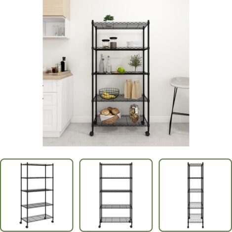 Scaffale con ruote -  Scaffale a 5 Livelli con Ruote 75x35x155 cm Nero 250 kg