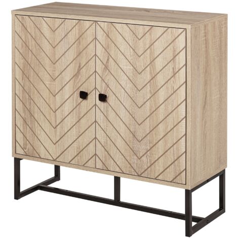 Scaffale contenitore con 2 livelli e maniglie in acciaio, piano superiore 80×80×29,5 cm effetto rovere