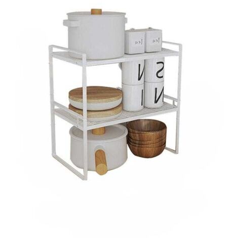 Scaffale da cucina a due ripiani di medie dimensioni, robusto e durevole, in acciaio al carbonio, bianco, per uno stoccaggio efficiente, 42x21x36,8 cm