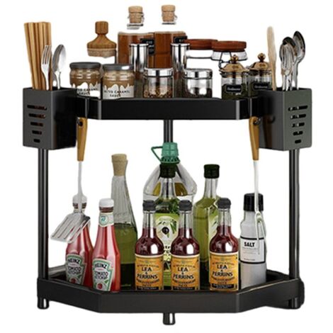 Scaffale da cucina angolare regolabile, 39 cm, extra grande, portaspezie da parete triangolare, in acciaio inox, per cucina e bagno - 2 Piani