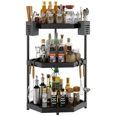 Scaffale da cucina angolare regolabile, 39 cm, extra grande, portaspezie da parete triangolare, in acciaio inox, per cucina e bagno - 3 Piani