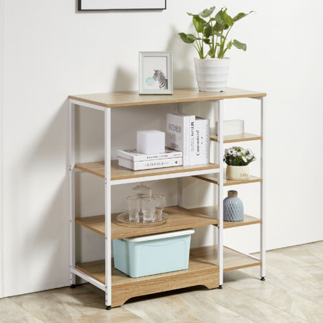 Scaffale da Cucina Basso Salvaspazio Stile Industriale, Mobiletto con 7 Ripiani per Cucina in Metallo e Legno, 90x40x95cm, Bianco