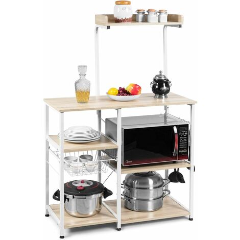 Organizer per Ripiani da Cucina Espandibile Supporto per Tostapane in Acciaio al Carbonio con Ganci Nero GOGUANG Ripiano per Forno a Microonde a 2 Livelli Montaggio Facile
