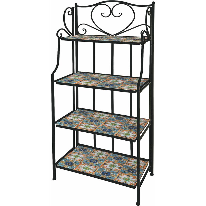 SUMTree Sgabello Vintage Per Piante In Ferro - Supporto Quadrato A Scaletta Per Fiori - Nero - 20,5x20,5x28 Cm