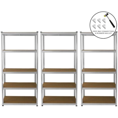 Scaffale da Garage ad Incastro E-Rax Scaffali per Garage Scaffalature Officina in Acciaio Galvanizzato e MDF Senza Bulloni Mensole per Garage - 90cm x 40cm - 3 Pezzi