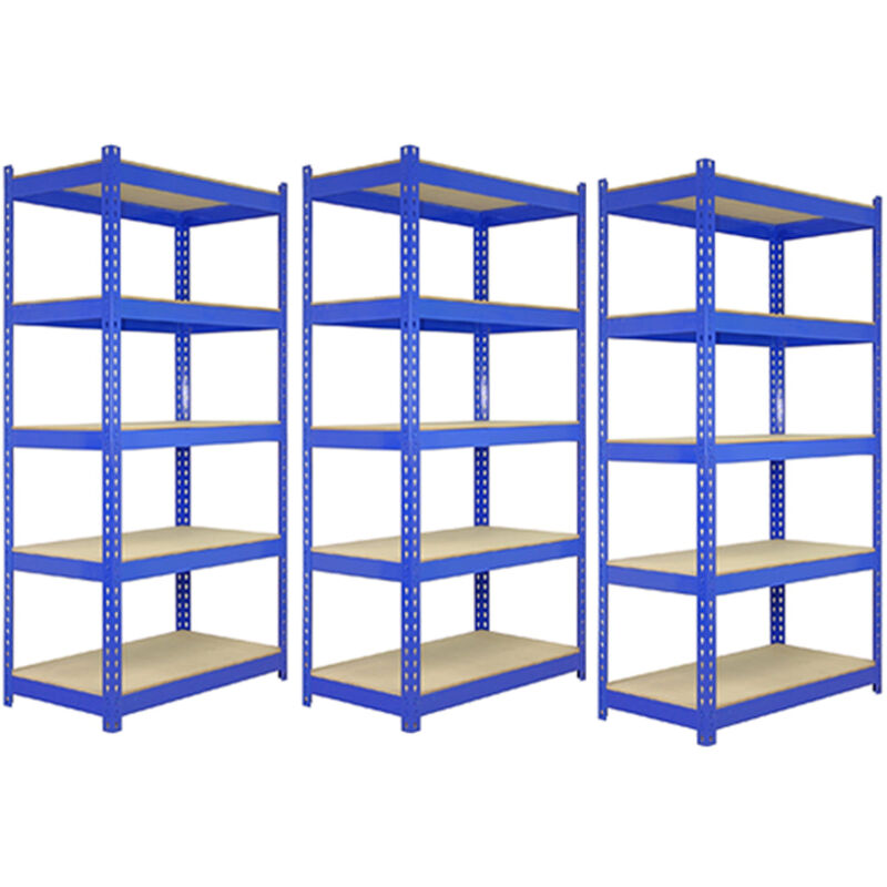 Monster Shop - 3 x Blue Racking Bay Unit 5 Tier Heavy Duty Steel Metal 200kg
