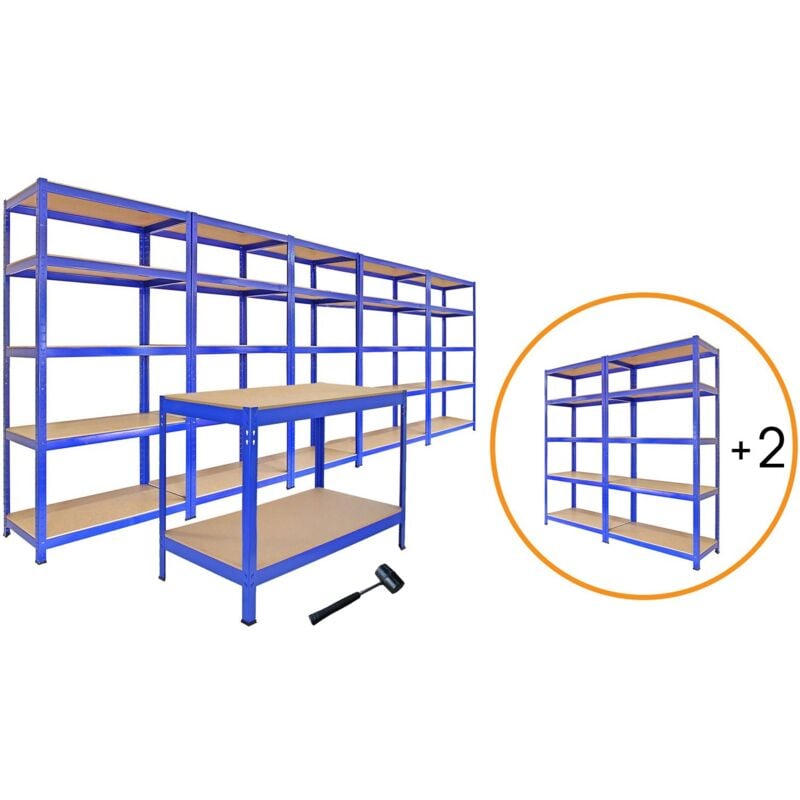 Image of Scaffale da Garage ad Incastro T-Rax Scaffali per Garage Scaffalature Officina in Acciaio e mdf Senza Bulloni Mensole per Garage - Blu - 5 x 75cm - 2