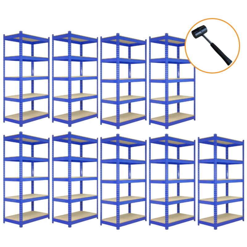 Monster Shop - 9 x Blue Racking Bay Unit 5 Tier Heavy Duty Steel Metal 280kg
