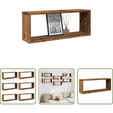 Scaffale da parete -  Mensole a Cubo Muro 6 pz Legno Antico 60x15x23 cm in Truciolato