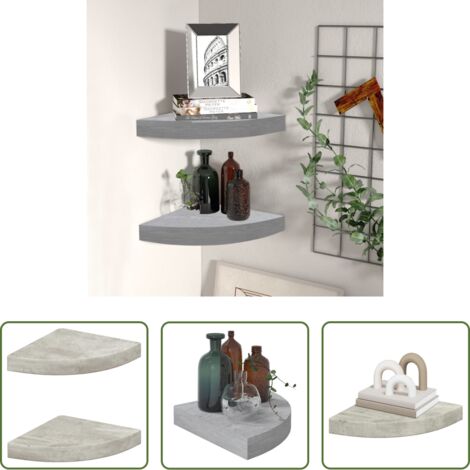 Scaffale da parete - Mensole Angolari 2pz Grigio Cemento 25x25x3,8 cm in MDF