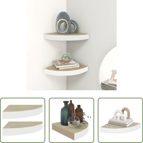 Scaffale da parete -  Mensole Angolari 2pz Rovere e Bianco 25x25x3,8 cm in MDF