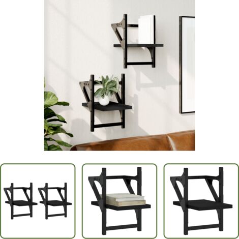 Scaffale da parete -  Mensole da Parete con Aste 2 pz Nere 20x25x30 cm