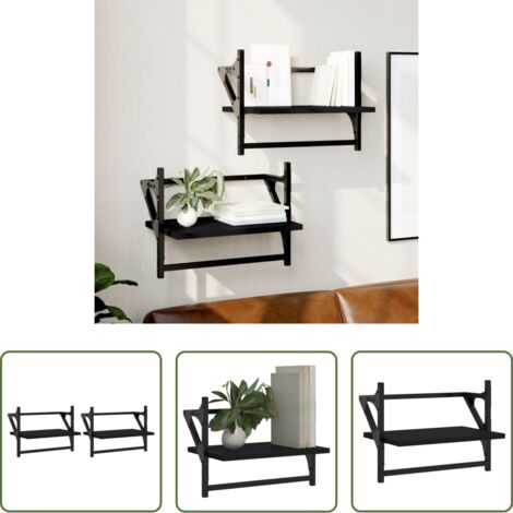 Scaffale da parete -  Mensole da Parete con Aste 2 pz Nere 40x25x30 cm