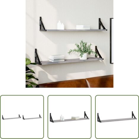 Scaffale da parete -  Mensole Parete 2pz Grigio Sonoma 80x15x15,5cm Legno Multistrato