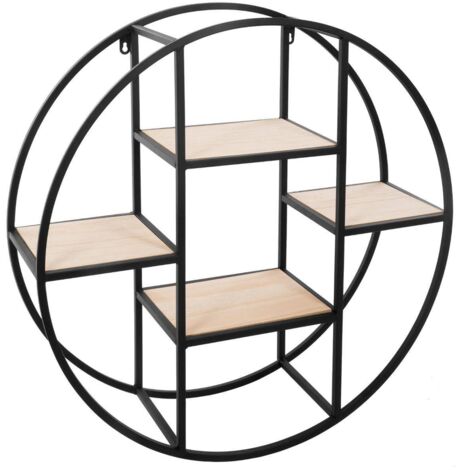 Scaffale da Parete rotondo con 4 Mensole 78x78x25cm Nero