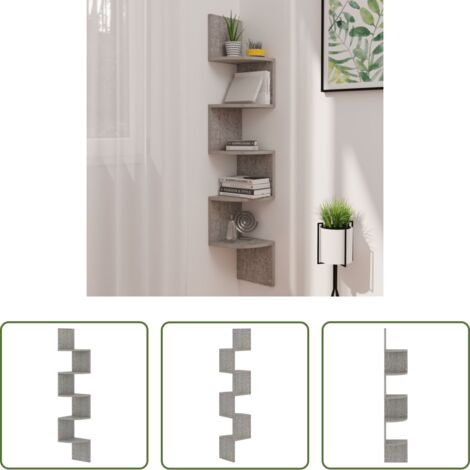 Scaffale da Parete -  Scaffale Angolare a Muro Grigio Cemento 19x19x123cm Multistrato