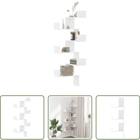 Scaffale da parete -  Scaffale Angolare Muro Bianco 45x45x147 cm Legno Multistrato