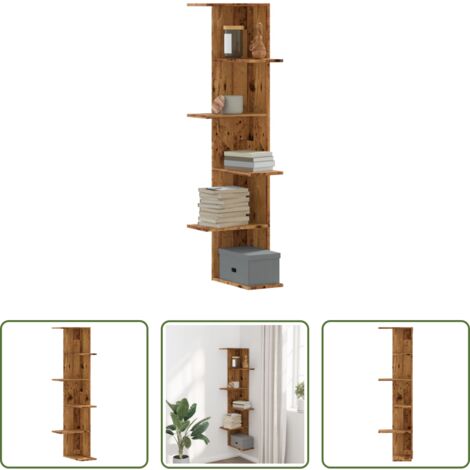 Scaffale da parete -  Scaffale Angolare Muro Legno Antico 36,5x36,5x140cm Multistrato