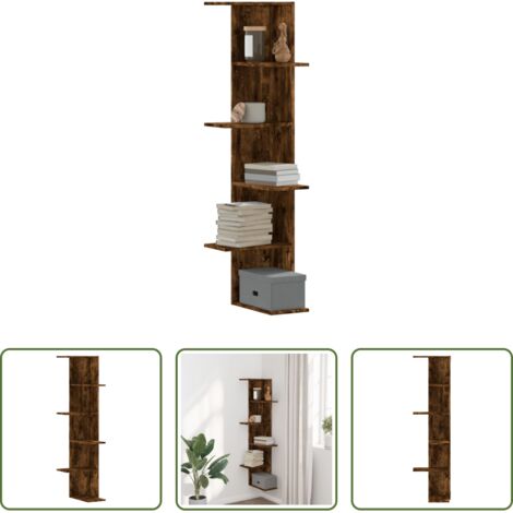 Scaffale da parete -  Scaffale Angolare Muro Rovere Fumo 36,5x36,5x140cm Multistrato