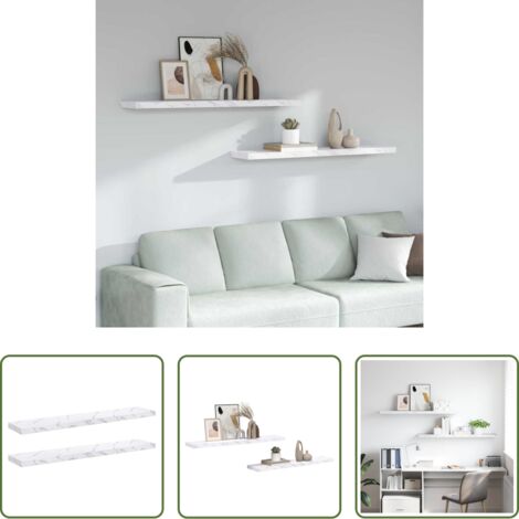 Scaffale da parete -  Scaffale da parete 2 pcs Marmo Bianco 120 x 23,5 x 4 cm