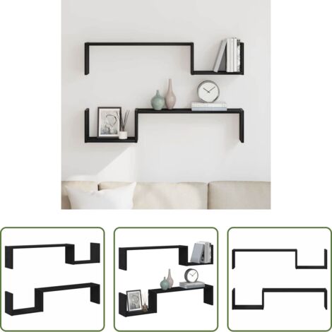 Scaffale da parete -  Scaffale da parete 2 pcs Rovere Nero 100 x 15 x 20 cm