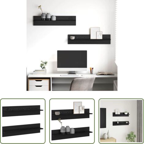 Scaffale da parete -  Scaffale da parete 2 pcs Rovere Nero 80 x 11,5 x 18 cm