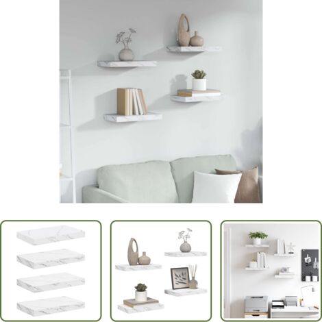 Scaffale da parete -  Scaffale da parete 4 pcs Marmo Bianco 40 x 23,5 x 4 cm