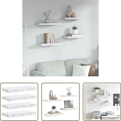 Scaffale da parete -  Scaffale da parete 4 pcs Marmo Bianco 50 x 23,5 x 4 cm