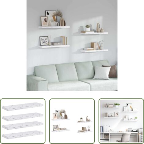Scaffale da parete -  Scaffale da parete 4 pcs Marmo Bianco 80 x 23,5 x 4 cm