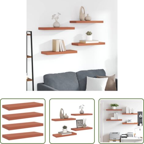 Scaffale da parete -  Scaffale da parete 4 pcs Rosso 60 x 23 x 4 cm Legno multistrato