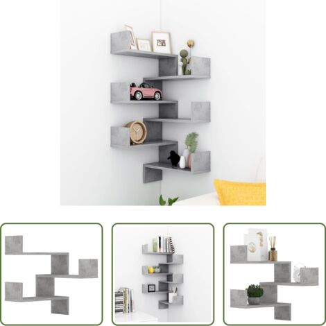 Scaffale da parete -  Scaffali Angolari Muro 2pz Grigio Cemento 40x40x50 Multistrato