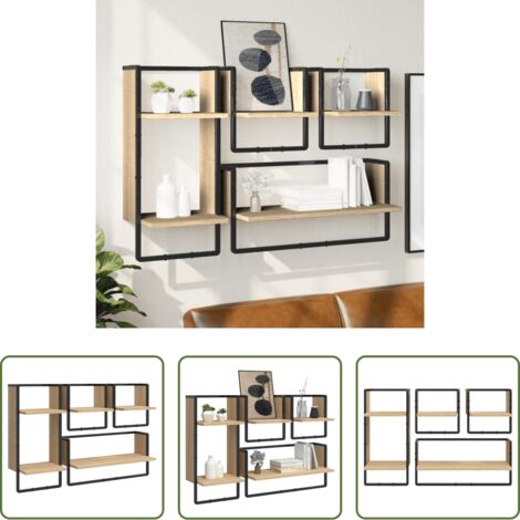 Scaffale da parete -  Set Mensole Parete con Aste 4pz Rovere Sonoma Legno Multistrato