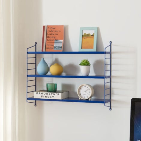 Scaffale da Parete Strängnäs a 3 Ripiani Regolabili 50 x 60 x 15 cm Acciaio Blu [en.casa]