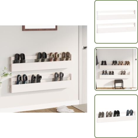 Scaffale da parete - vidaXL Scarpiere a Parete 2pz Bianco 110x9x23cm Legno Massello di Pino - Scaffale per scarpe in legno