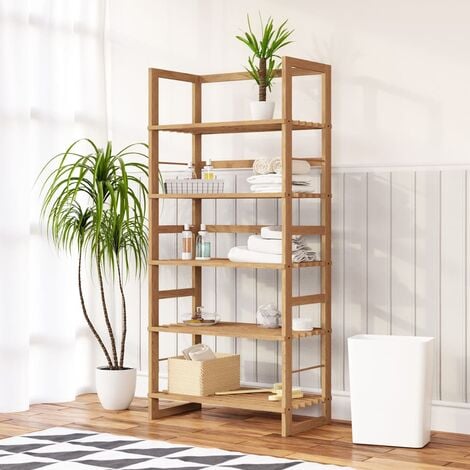 FLIVASTORE Casaria Scaffale Parete 5 ripiani in legno 136x58x27cm Libreria Mensole Portaoggetti Salotto Bagno