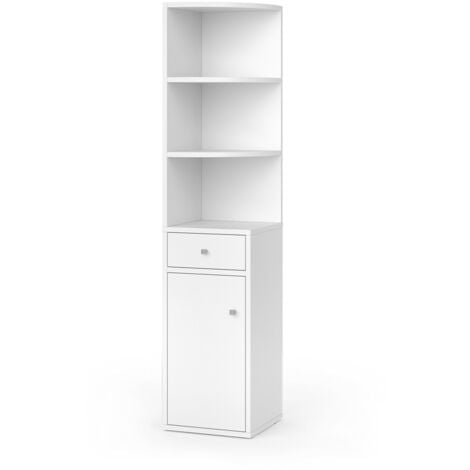 Scaffale d'angolo Larry, Bianco, 30 x 135.5 cm con anta e cassetto, Vicco