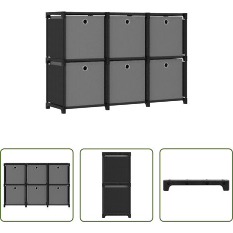 Scaffale decorativo -  Mobile con 6 Scatole a Cubo Nero 103x30x72,5 cm in Tessuto