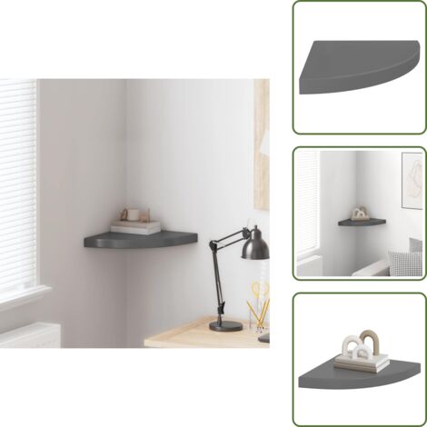 Scaffale Decorativo - vidaXL Scaffale Angolare a Parete Grigio Lucido 35x35x3,8 cm in MDF - Scaffale per Libri