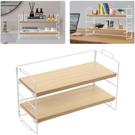 Libreria da Scrivania, Solo Ripiano Superiore Per Scrivania, Supporto per Ripiano Superiore Multiuso A 2 Ripiani per Scrivania Per Computer, Espositore Organizer per Ufficio Dormitorio Casa, Bianco(29