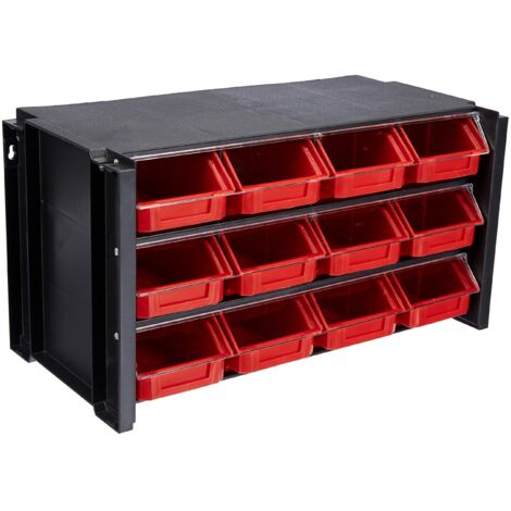 Scaffale di smistamento nero e rosso con 12 cassetti 312007