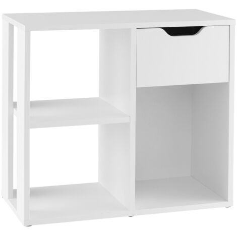 Scaffale di stoccaggio espositivo in legno a 2 livelli per soggiorno, Libreria a 3 cubi con cassetto estraibile Bianco