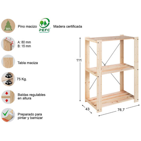 Scaffale Evolution 3 111x76,7x43cm in pino massiccio astigarraga
