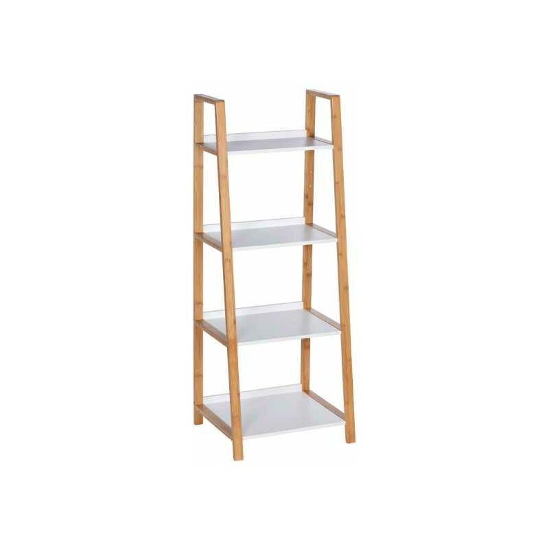 Wenko - Scaffale da bagno bianco, scaffale in bambù Finja, 4 livelli, H112 cm