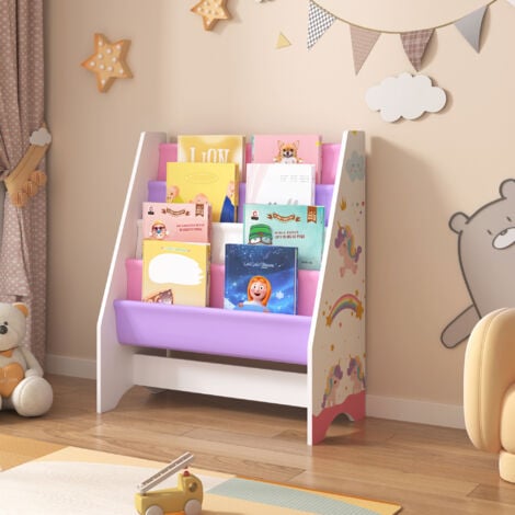 Scaffale 'Fisterra' per Cameretta con 4 Contenitori a Scaletta - Decorazione Unicorno [en.casa]