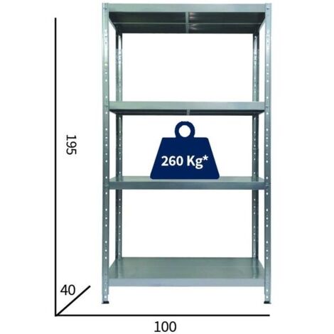 Scaffale Grima incastro grigio 195 x 100 x 40 cm